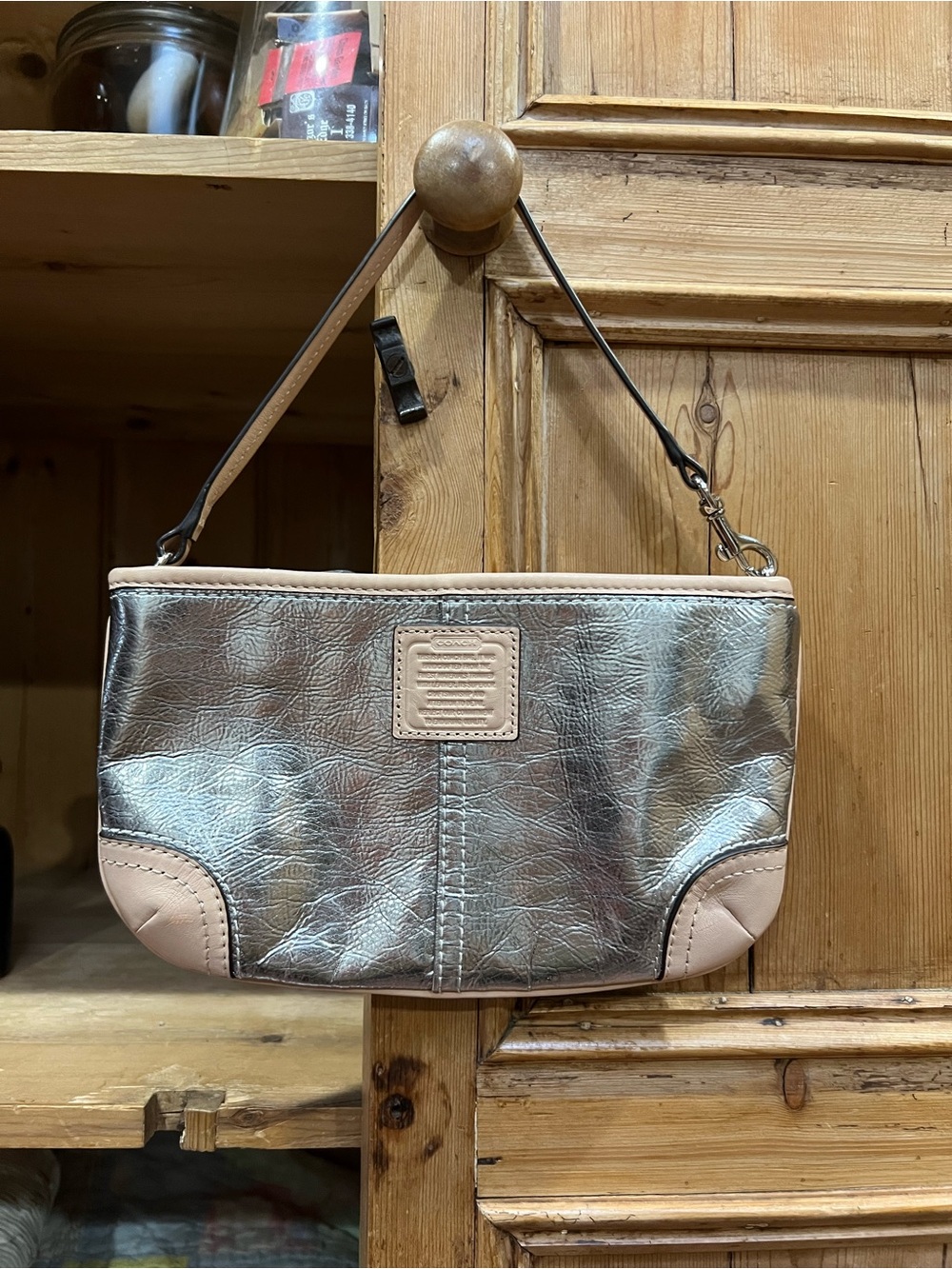 Coach Metallic Crinkled Leather Wristlet/Shoulder Bag